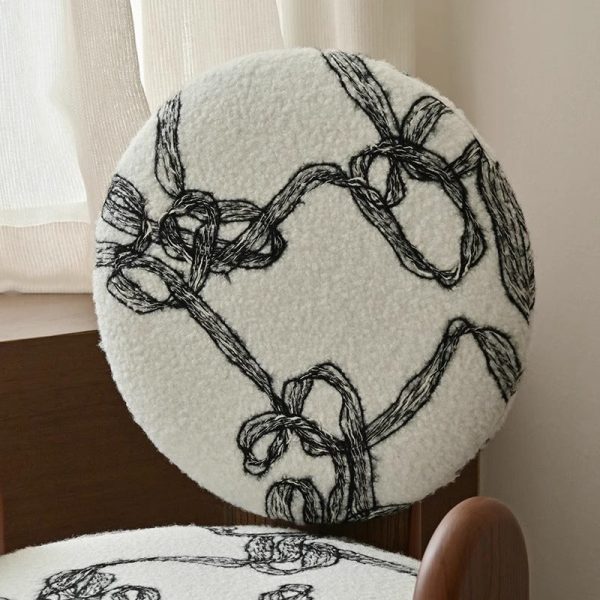 Traditional French Round Ribbon Pattern Lambswool Walnut Vanity Stool Backrest Armrest For Bedroom - Image 5