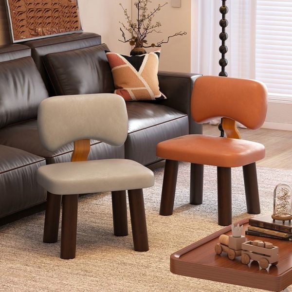 Contemporary Nordic Square Leather Solid Wood Low Stool Backrest Armless For Entertainment Room