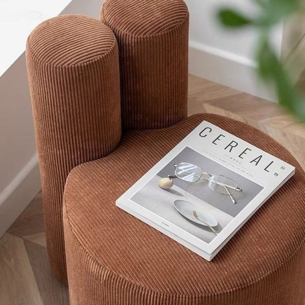 Contemporary Nordic Rabbit Ears Cylinder Corduroy Solid Wood Vanity Stool Backrest Armless For Bedroom - Image 5
