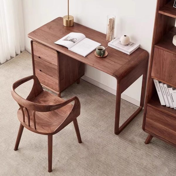 Traditional Japanese Full Walnut Curved Dining Chair Backrest Armrest For Dining Room