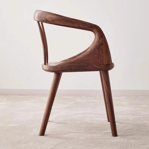 Traditional Japanese Full Walnut Curved Dining Chair Backrest Armrest For Dining Room - Image 10