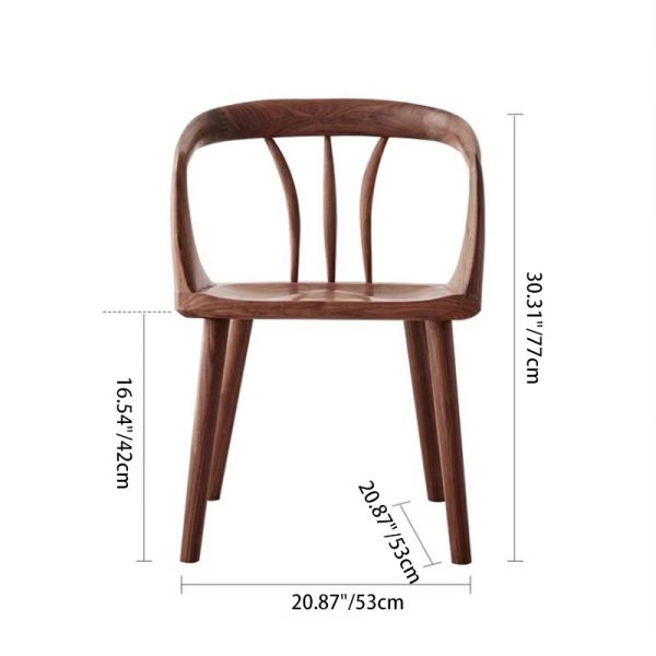 Traditional Japanese Full Walnut Curved Dining Chair Backrest Armrest For Dining Room - Image 4