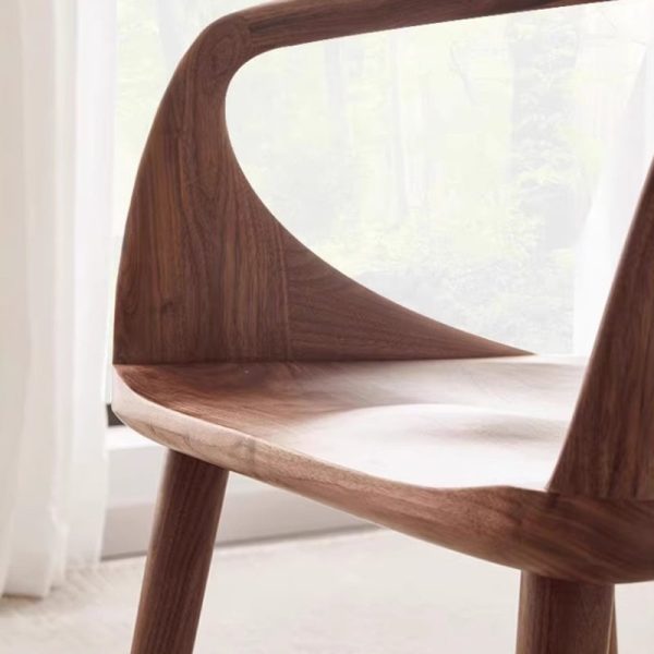Traditional Japanese Full Walnut Curved Dining Chair Backrest Armrest For Dining Room - Image 6