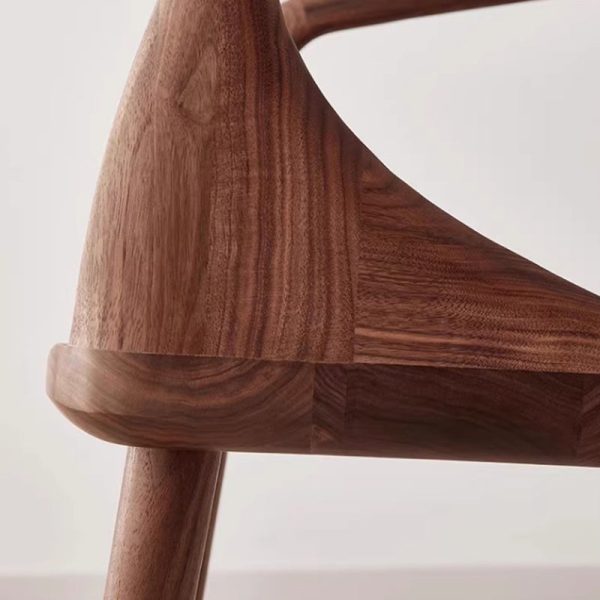 Traditional Japanese Full Walnut Curved Dining Chair Backrest Armrest For Dining Room - Image 7