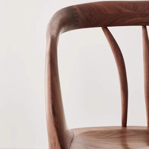 Traditional Japanese Full Walnut Curved Dining Chair Backrest Armrest For Dining Room - Image 5