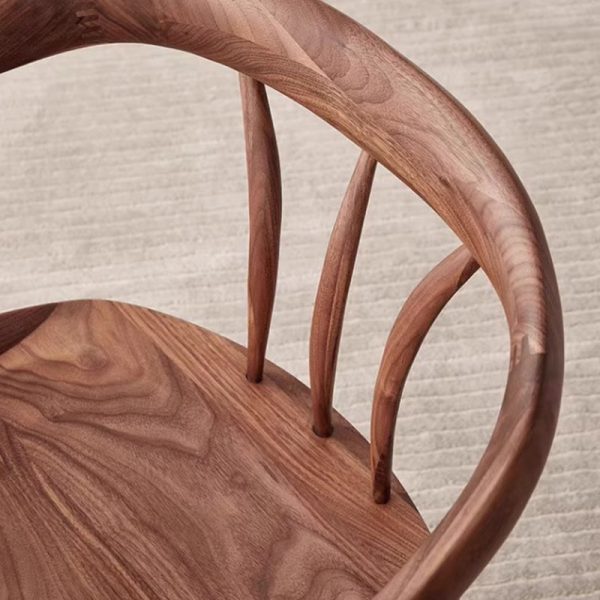 Traditional Japanese Full Walnut Curved Dining Chair Backrest Armrest For Dining Room - Image 8