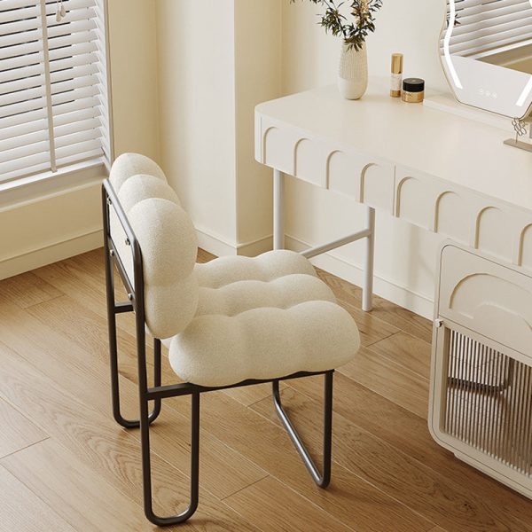 Contemporary Nordic Square Lambswool Iron Vanity Stool Backrest Armless For Bedroom