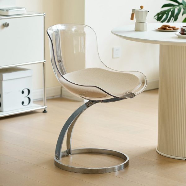 Contemporary Nordic Arc Lambswool PC Carbon Steel Sponge Dining Chair Backrest Armless For Dining Room - Image 2