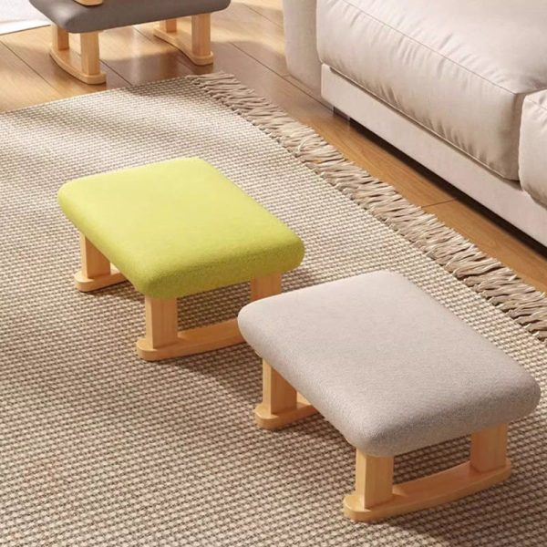 Contemporary Nordic Square Anti-slip Cotton Linen Solid Wood Footstool Backless Armless For Entryways