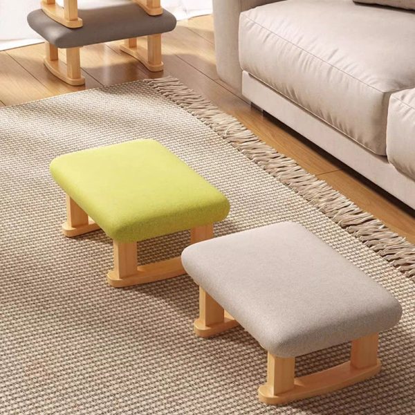 Contemporary Nordic Square Anti-slip Cotton Linen Solid Wood Footstool Backless Armless For Entryways - Image 7