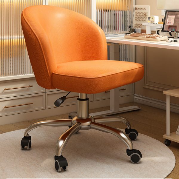 Contemporary Nordic Leather Aluminum Alloy Plastic Swivel Desk Chair Backrest Armless For Study - Image 2