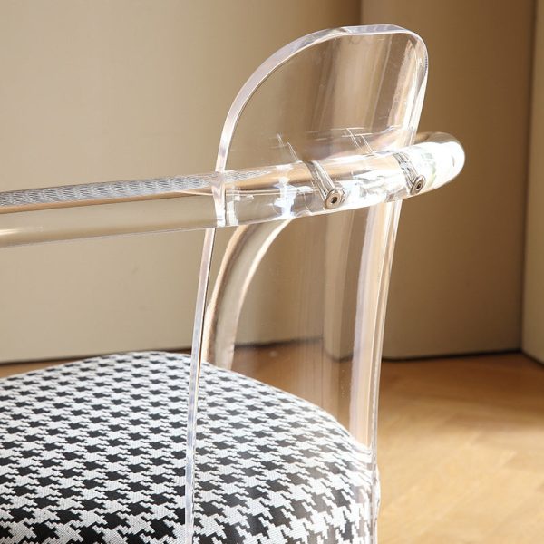 Contemporary Nordic Transparent Acrylic Arc Leaves Fabric Dining Chair Backrest Armless For Dining Room - Image 13