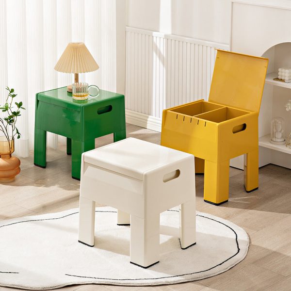 Contemporary Nordic Square Full ABS Storage Footstool Backless Armless For Living Room