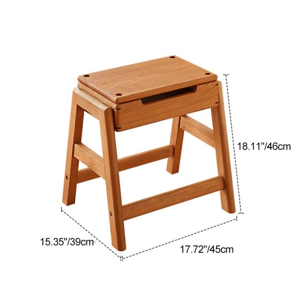 Traditional Japanese Square Cherry Wood Stackable Storage Dining Chair Backless Armless For Dining Room - Image 4