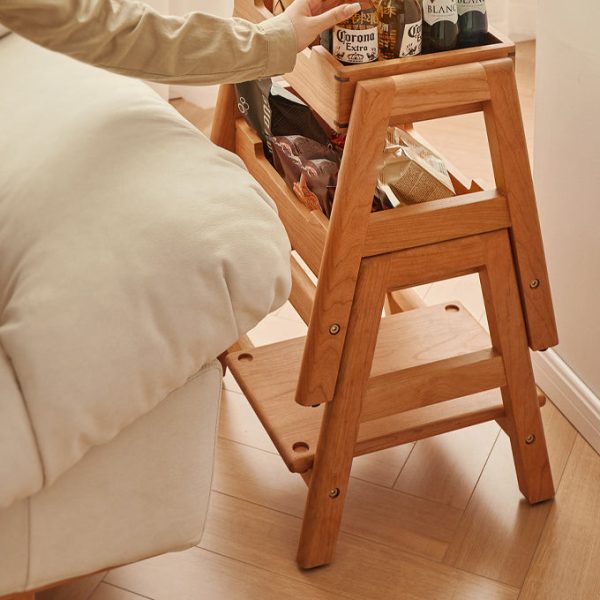 Traditional Japanese Square Cherry Wood Stackable Storage Dining Chair Backless Armless For Dining Room - Image 15