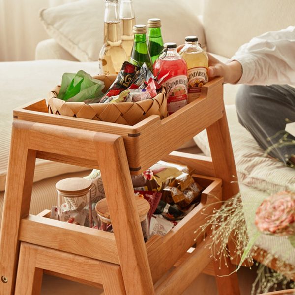 Traditional Japanese Square Cherry Wood Stackable Storage Dining Chair Backless Armless For Dining Room - Image 9