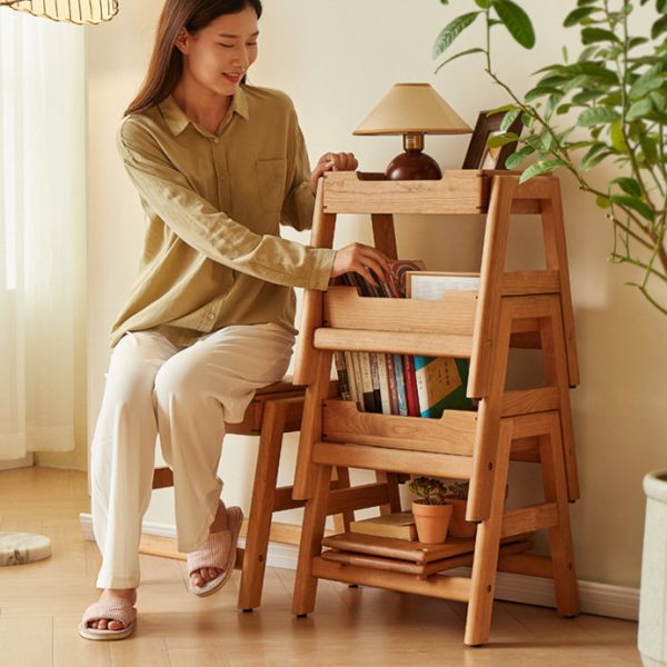 Traditional Japanese Square Cherry Wood Stackable Storage Dining Chair Backless Armless For Dining Room - Image 21