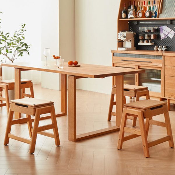 Traditional Japanese Square Cherry Wood Stackable Storage Dining Chair Backless Armless For Dining Room - Image 2