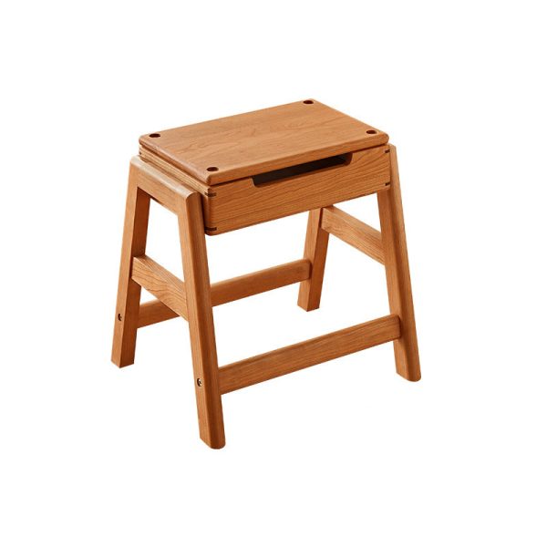 Traditional Japanese Square Cherry Wood Stackable Storage Dining Chair Backless Armless For Dining Room - Image 28