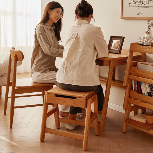 Traditional Japanese Square Cherry Wood Stackable Storage Dining Chair Backless Armless For Dining Room - Image 24
