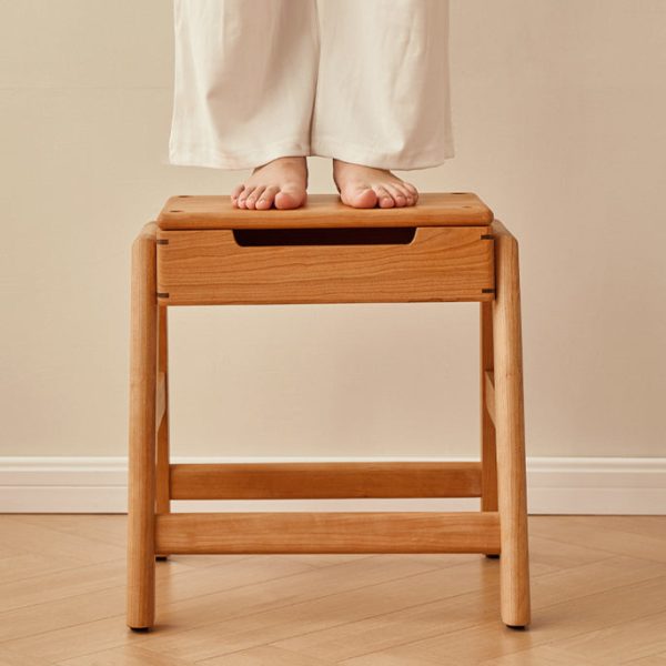 Traditional Japanese Square Cherry Wood Stackable Storage Dining Chair Backless Armless For Dining Room - Image 12