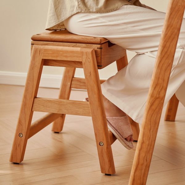 Traditional Japanese Square Cherry Wood Stackable Storage Dining Chair Backless Armless For Dining Room - Image 13