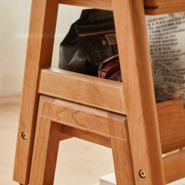 Traditional Japanese Square Cherry Wood Stackable Storage Dining Chair Backless Armless For Dining Room - Image 6