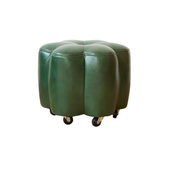 Contemporary Retro Flower Cube Cotton Linen Leather Pine Wheels Footstool Backless Armless For Living Room - Image 20