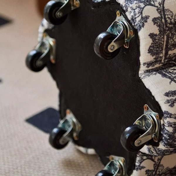 Contemporary Retro Flower Cube Cotton Linen Leather Pine Wheels Footstool Backless Armless For Living Room - Image 8