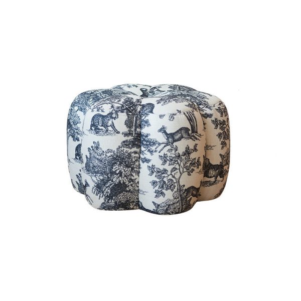 Contemporary Retro Flower Cube Cotton Linen Leather Pine Wheels Footstool Backless Armless For Living Room - Image 23