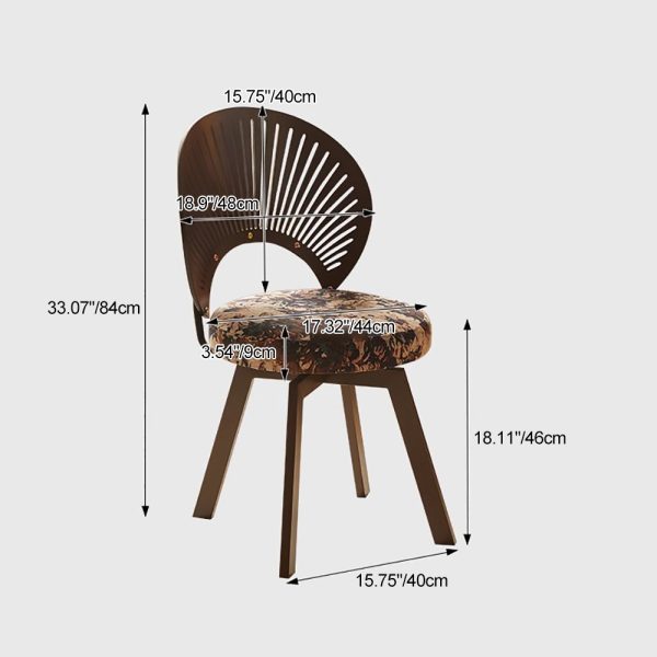 Traditional French Shell Round Cotton Linen Solid Wood Swivel Dining Chair Backrest Armless For Dining Room - Image 4