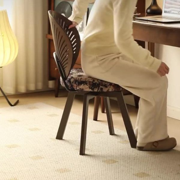 Traditional French Shell Round Cotton Linen Solid Wood Swivel Dining Chair Backrest Armless For Dining Room - Image 14