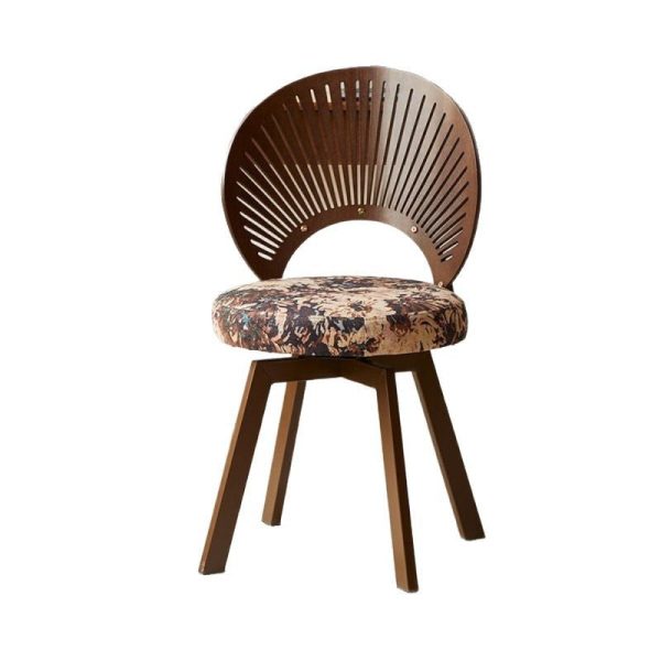 Traditional French Shell Round Cotton Linen Solid Wood Swivel Dining Chair Backrest Armless For Dining Room - Image 17