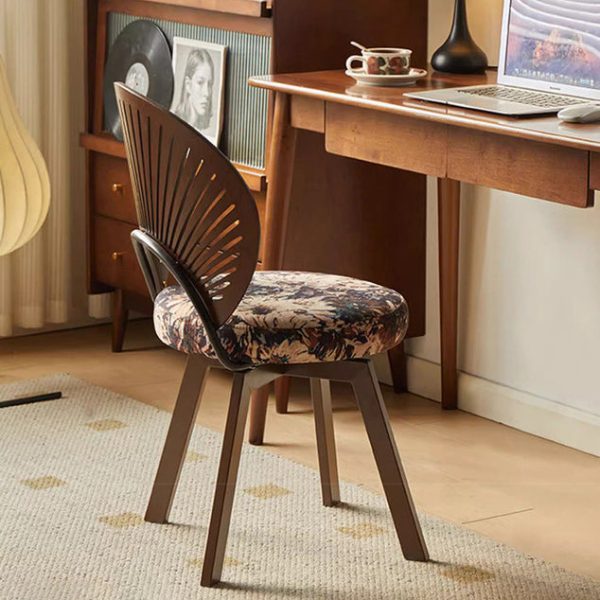 Traditional French Shell Round Cotton Linen Solid Wood Swivel Dining Chair Backrest Armless For Dining Room - Image 13