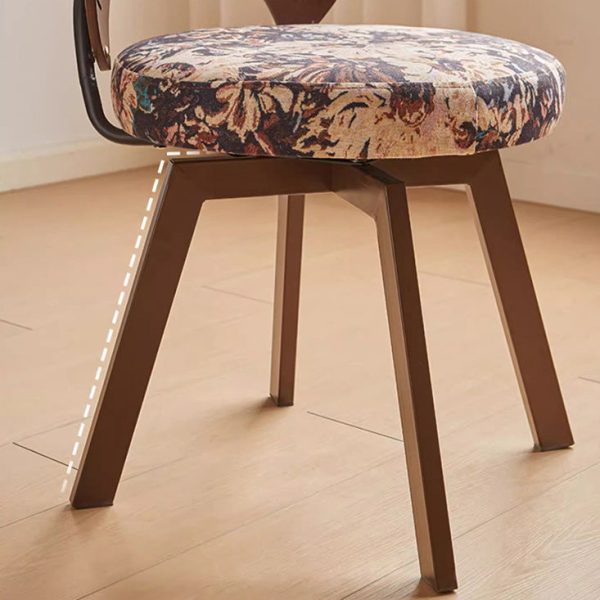 Traditional French Shell Round Cotton Linen Solid Wood Swivel Dining Chair Backrest Armless For Dining Room - Image 9