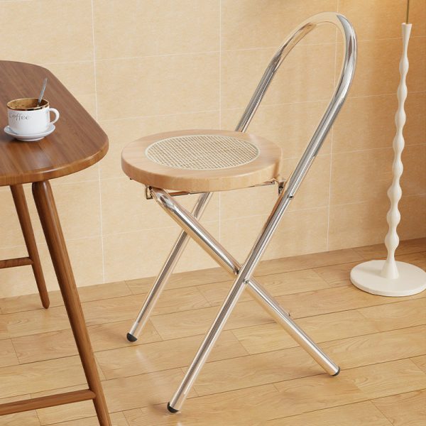 Traditional Japanese Round Arc Rattan Wood Iron Foldable Dining Chair Backrest Armless For Dining Room - Image 10