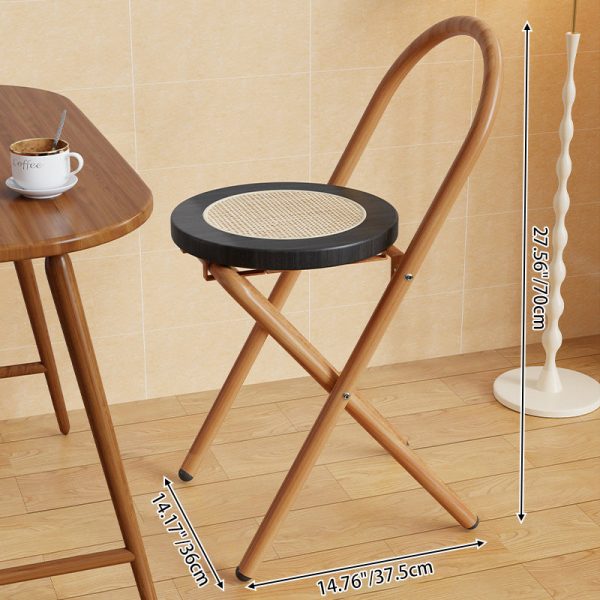 Traditional Japanese Round Arc Rattan Wood Iron Foldable Dining Chair Backrest Armless For Dining Room - Image 4