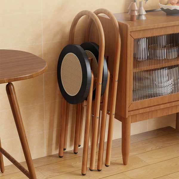 Traditional Japanese Round Arc Rattan Wood Iron Foldable Dining Chair Backrest Armless For Dining Room - Image 3