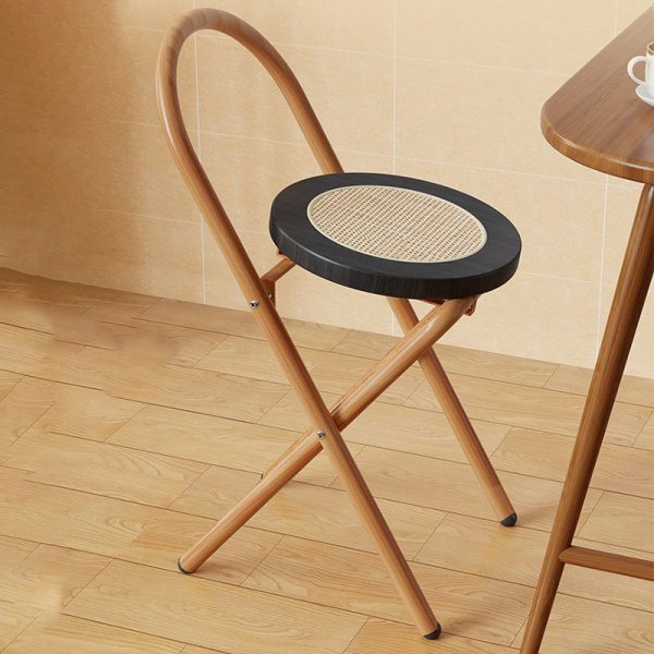 Traditional Japanese Round Arc Rattan Wood Iron Foldable Dining Chair Backrest Armless For Dining Room - Image 5