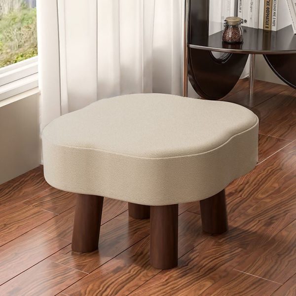 Contemporary Nordic Cloud Shape Anti-slip Strips Solid Wood Leather Low Stool Backless Armless For Living Room - Image 13