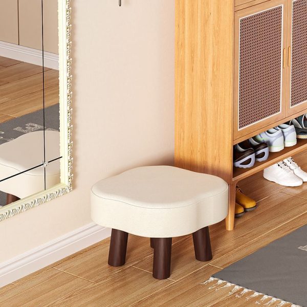 Contemporary Nordic Cloud Shape Anti-slip Strips Solid Wood Leather Low Stool Backless Armless For Living Room - Image 11