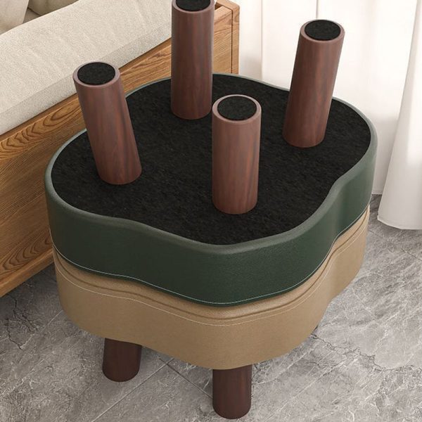 Contemporary Nordic Cloud Shape Anti-slip Strips Solid Wood Leather Low Stool Backless Armless For Living Room - Image 7