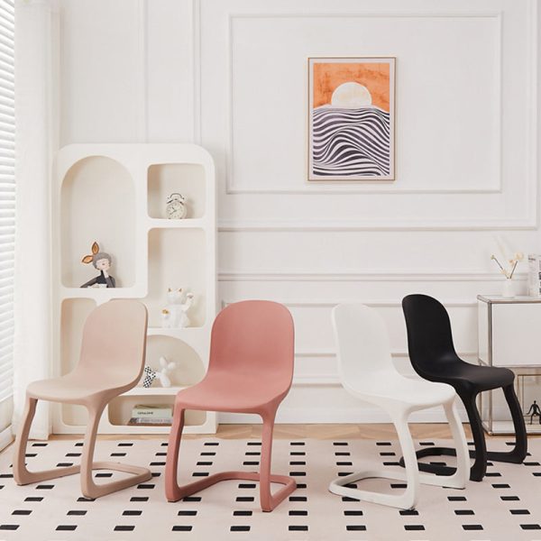 Contemporary Nordic Arc Geometry Macarons Full PP Dining Chair Backrest Armless For Dining Room - Image 4