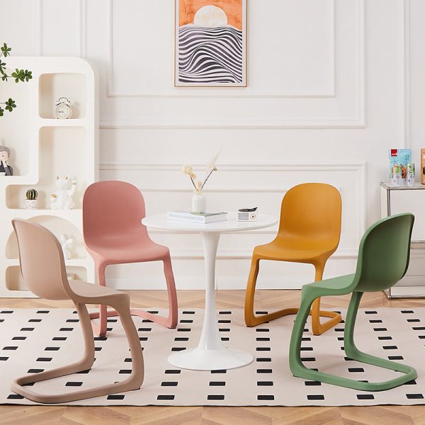 Contemporary Nordic Arc Geometry Macarons Full PP Dining Chair Backrest Armless For Dining Room - Image 2