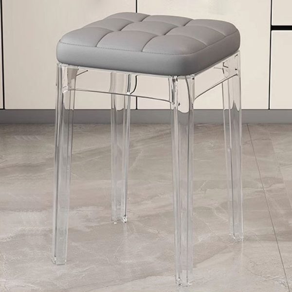 Contemporary Nordic Transparent Square PU PET Dining Chair Backless Armless For Dining Room - Image 9