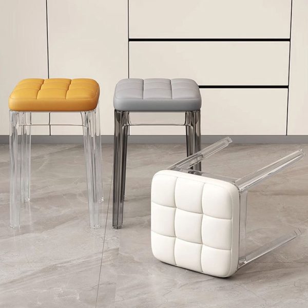 Contemporary Nordic Transparent Square PU PET Dining Chair Backless Armless For Dining Room - Image 3