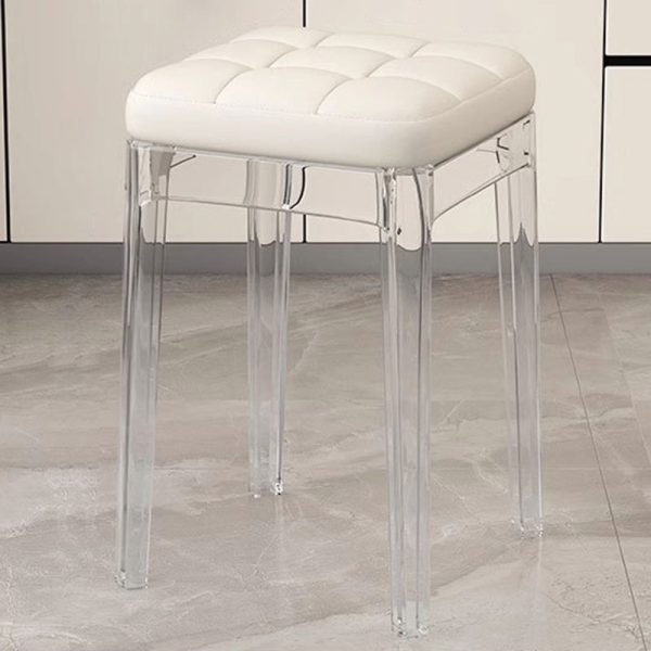 Contemporary Nordic Transparent Square PU PET Dining Chair Backless Armless For Dining Room - Image 8