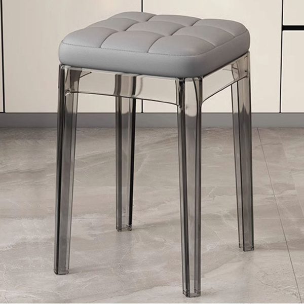 Contemporary Nordic Transparent Square PU PET Dining Chair Backless Armless For Dining Room - Image 11