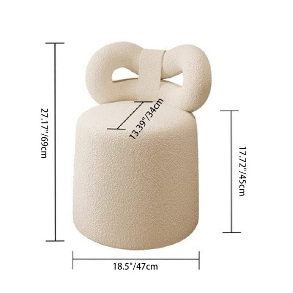 Contemporary Nordic Cream Bow Cylinder Lambswool Solid Wood Vanity Stool Backrest Armless For Bedroom - Image 4