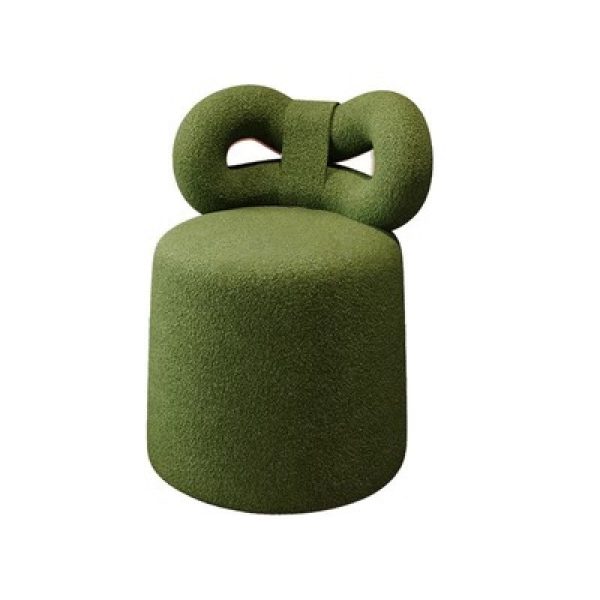 Contemporary Nordic Cream Bow Cylinder Lambswool Solid Wood Vanity Stool Backrest Armless For Bedroom - Image 16